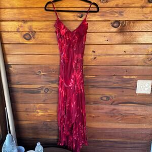 SUE WONG | Y2K Silk Bead Embellished Bias Cut Hi-Lo Slip Dress Size 4